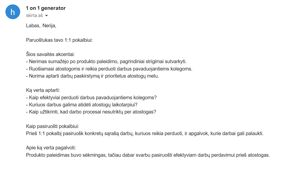 Kito 1:1 pokalbio pasiruoštukas