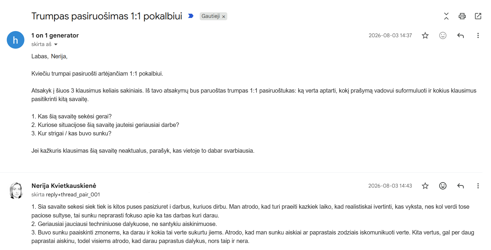 Klausimai, padedantys pasiruošti 1:1 pokalbiui